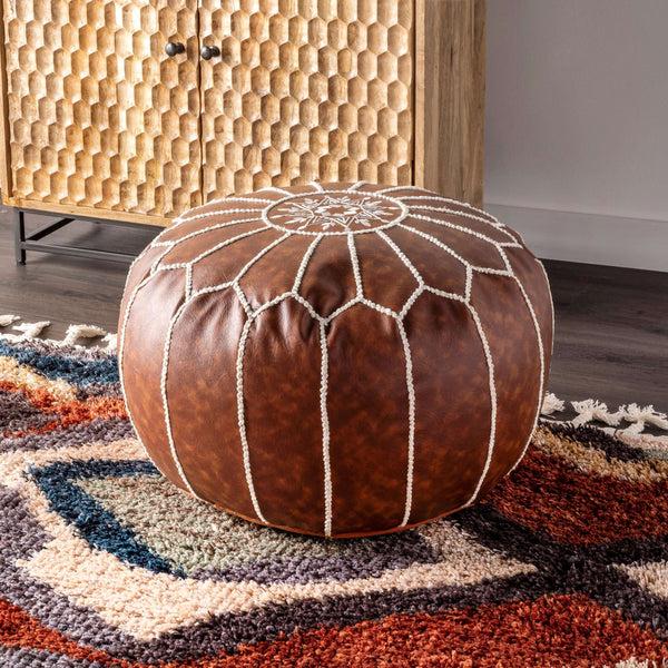 Nuloom Classic Moroccan Faux Leather Filled Ottoman Pouf Brown