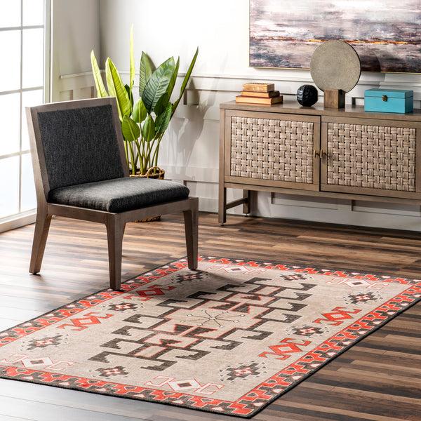Nuloom Clio Aztec Bordered Machine Washable Area Rug Brown