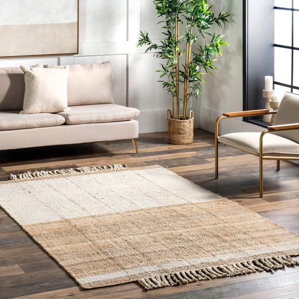 Nuloom Cornelia Striped Jute Tassel Area Rug Natural