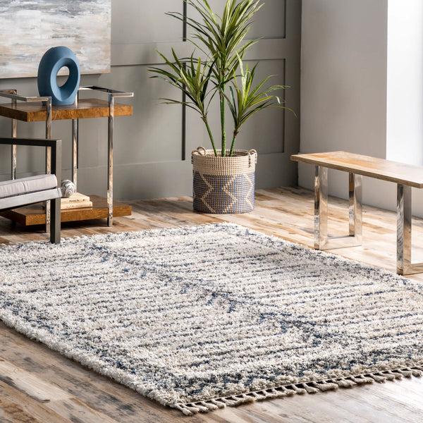 Nuloom Crishelle Soft Shaggy Stripe Tassel Area Rug Blue