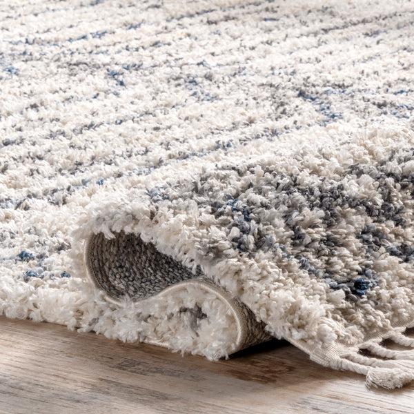 Nuloom Crishelle Soft Shaggy Stripe Tassel Area Rug Blue