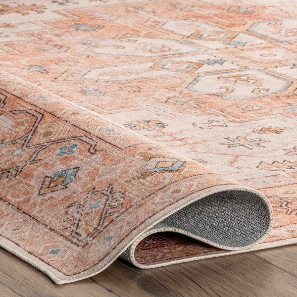 Nuloom Dawson Machine Washable Distressed Medallion Area Rug Peach