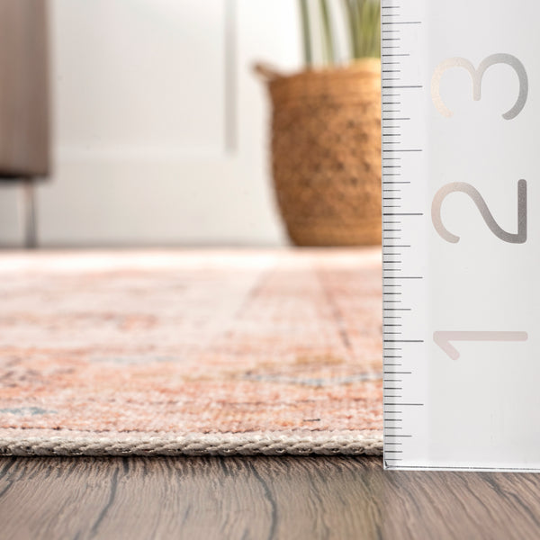 Nuloom Dawson Machine Washable Distressed Medallion Area Rug Peach