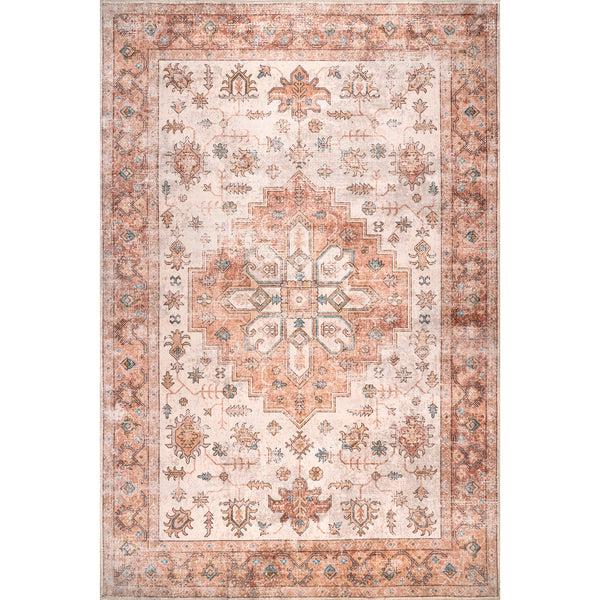 nuloom Dawson Machine Washable Distressed Medallion Area Rug Peach