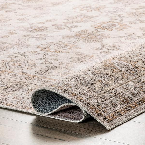 Nuloom Deadra Vintage Floral Machine Washable Area Rug Beige