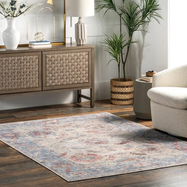 Nuloom Delana Persian Floral Machine Washable Area Rug Light Gray