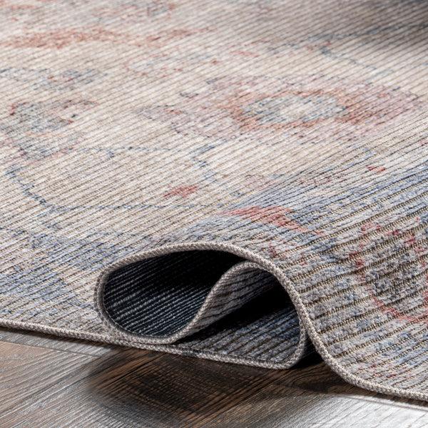 Nuloom Delana Persian Floral Machine Washable Area Rug Light Gray