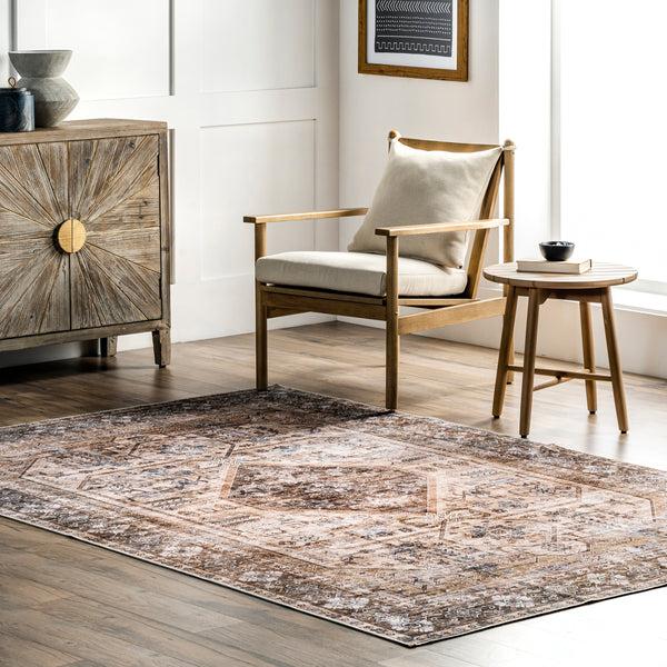 Nuloom Devin Machine Washable Vintage Medallion Area Rug Light Brown