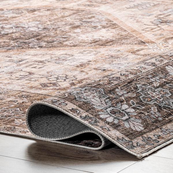Nuloom Devin Machine Washable Vintage Medallion Area Rug Light Brown