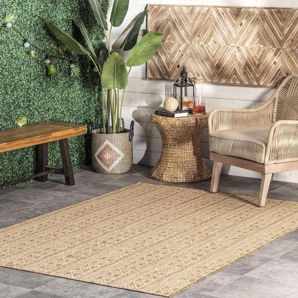 Nuloom Devon Geometric Stiped Indoor/Outdoor Area Rug Beige