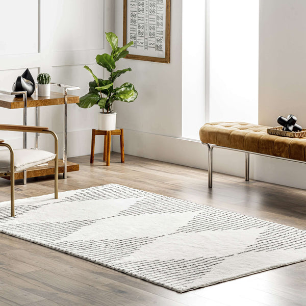 Nuloom Diamond Pinstriped Washable Shag Area Rug Black