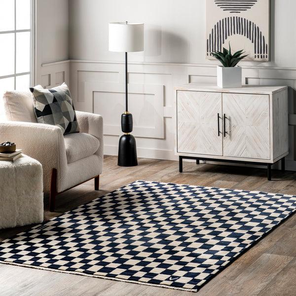 Nuloom Dominique Abstract Checkered Fringe Area Rug Navy
