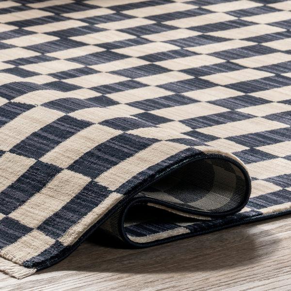 Nuloom Dominique Abstract Checkered Fringe Area Rug Navy