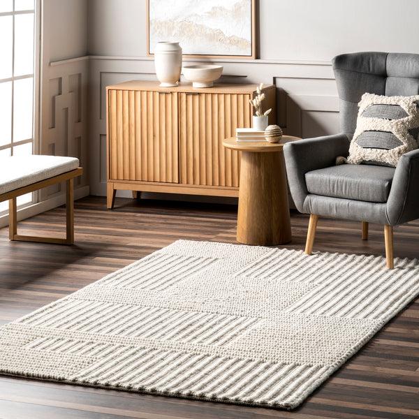 Nuloom Dorene Contemporary High-Low Striped Wool Area Rug Ivory
