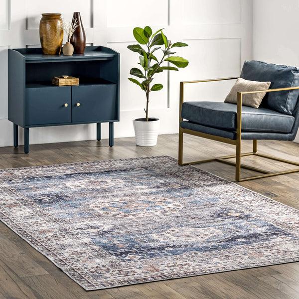 Nuloom Drina Machine Washable Distressed Area Rug Blue