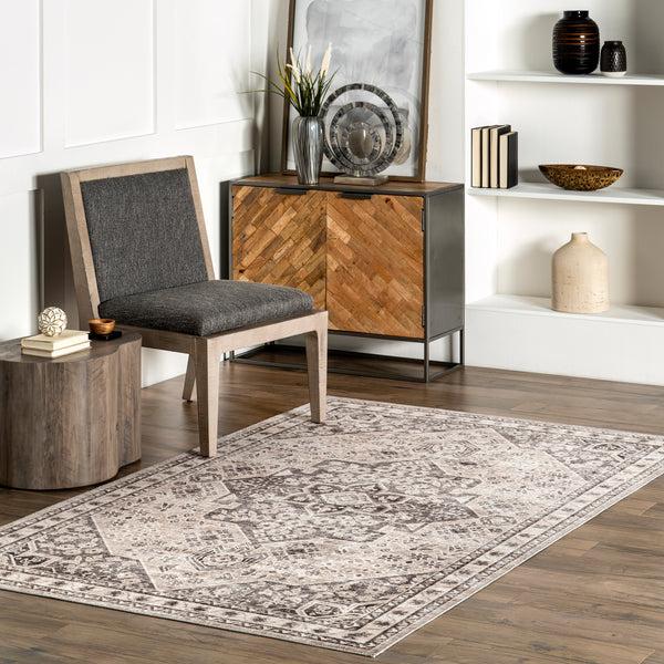 Nuloom Eira Medallion Stain-Resistant Machine Washable Area Rug Taupe
