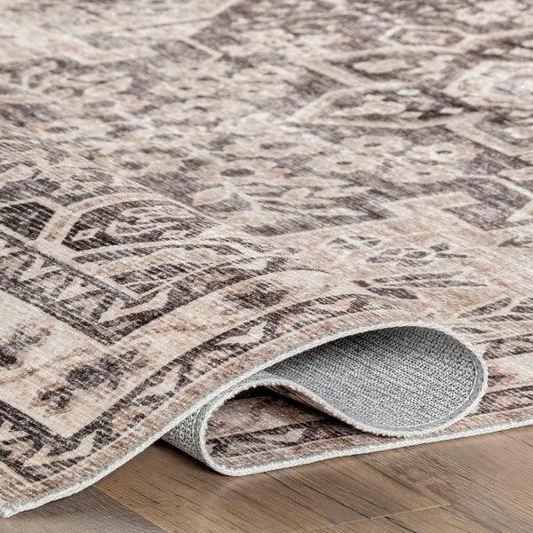 Nuloom Eira Medallion Stain-Resistant Machine Washable Area Rug Taupe