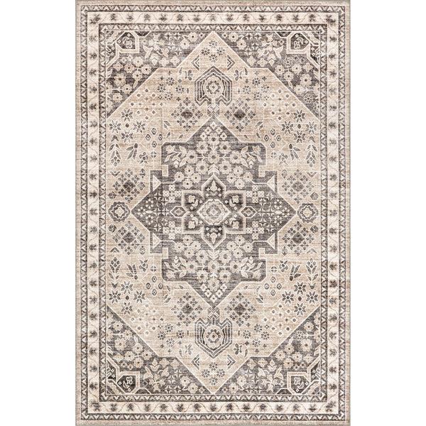 nuloom Eira Medallion Stain-Resistant Machine Washable Area Rug Taupe