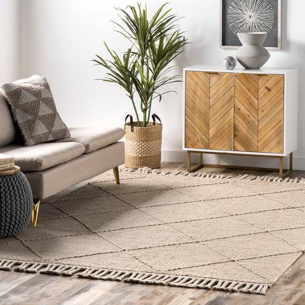 Nuloom Elana Textured Jute And Cotton Tassel Area Rug Beige