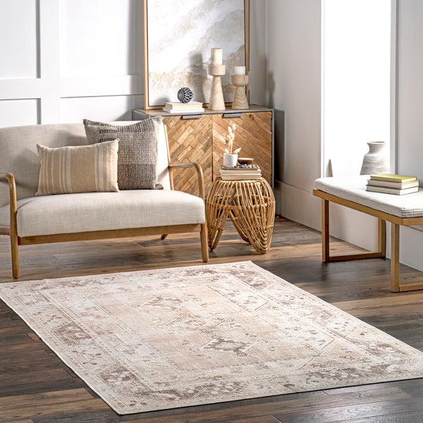 Nuloom Ellamae Faded Medallion Machine Washable Area Rug Beige