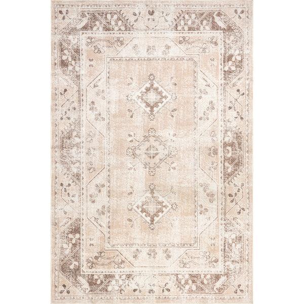 nuloom Ellamae Faded Medallion Machine Washable Area Rug Beige