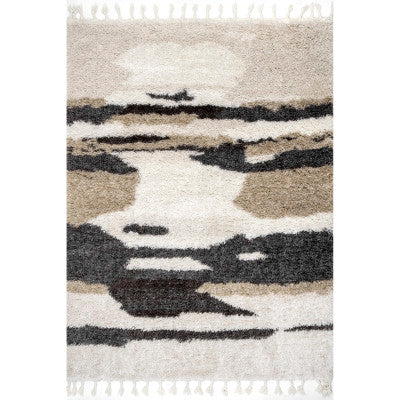 nuloom Elliot Abstract Cloud Shag Tassel Area Rug Beige
