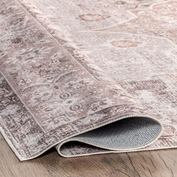 Nuloom Elsa Machine Washable Floral Blossom Medallion Area Rug Beige