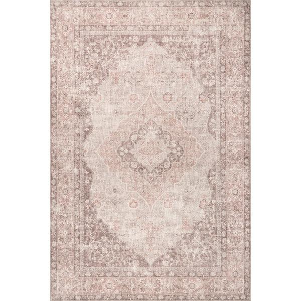 nuloom Elsa Machine Washable Floral Blossom Medallion Area Rug Beige