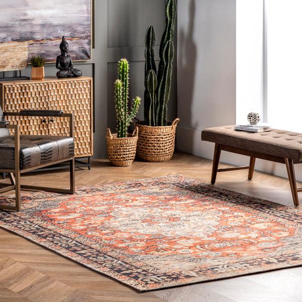 Nuloom Esmeralda Printed Floral Medallion Flatweave Area Rug Orange