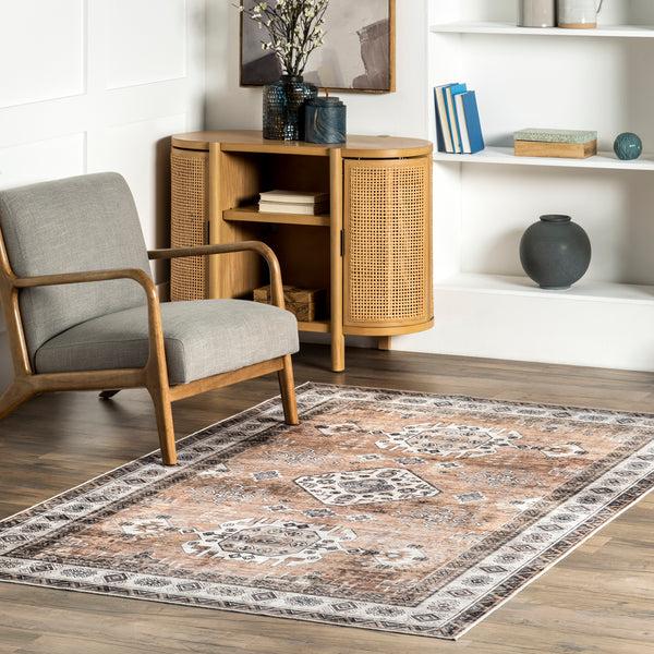 Nuloom Evelina Traditional Stain Repellent Machine Washable Area Rug Rust