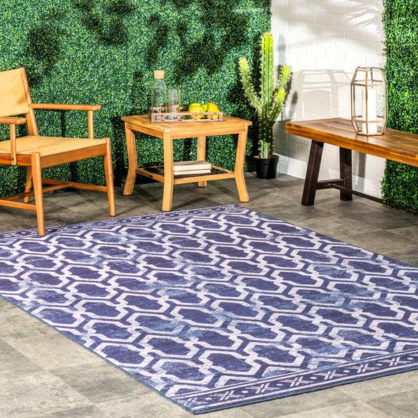 Nuloom Fae Geometric Machine Washable Indoor/Outdoor Area Rug Blue