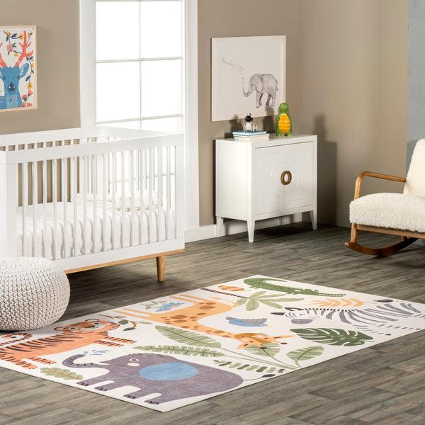 Nuloom Felipa Safari Machine Washable Kids Area Rug White Multi