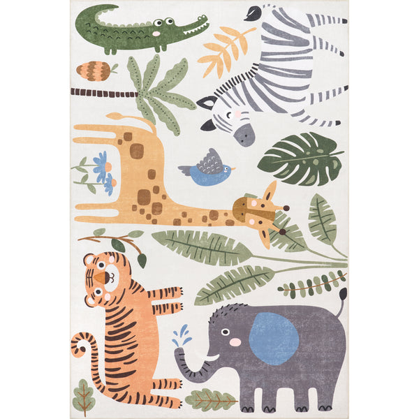 nuloom Felipa Safari Machine Washable Kids Area Rug White Multi