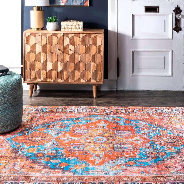 Nuloom Fionella Printed Timeworn Medallion Flatweave Orange