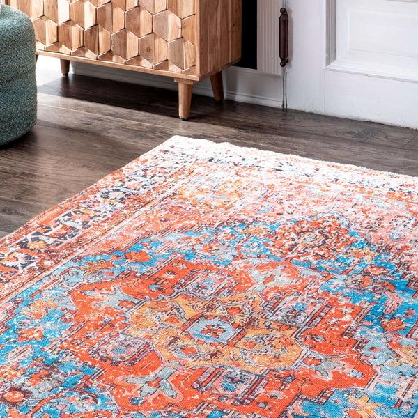 Nuloom Fionella Printed Timeworn Medallion Flatweave Orange