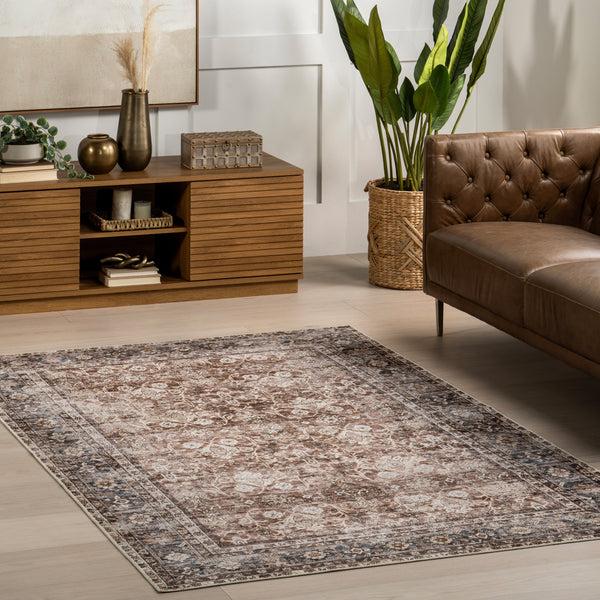 Nuloom Freesia Faded Floral Stain-Resistant Machine Washable Area Rug Brown