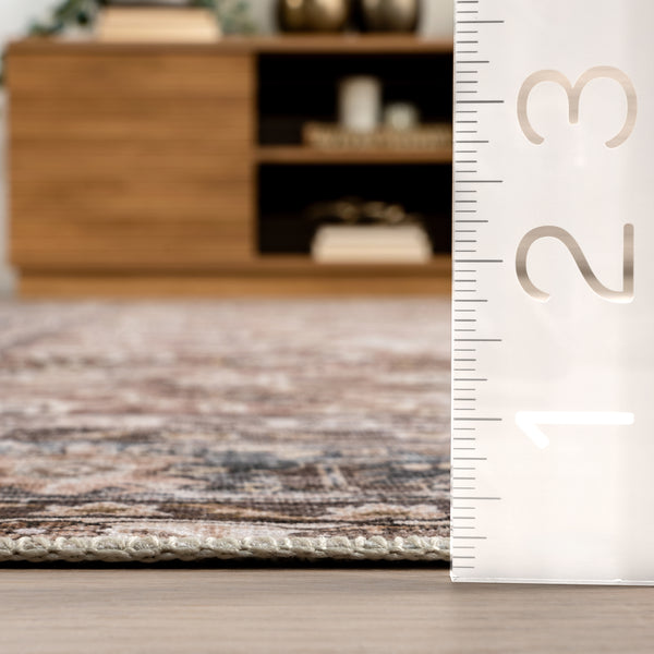 Nuloom Freesia Faded Floral Stain-Resistant Machine Washable Area Rug Brown