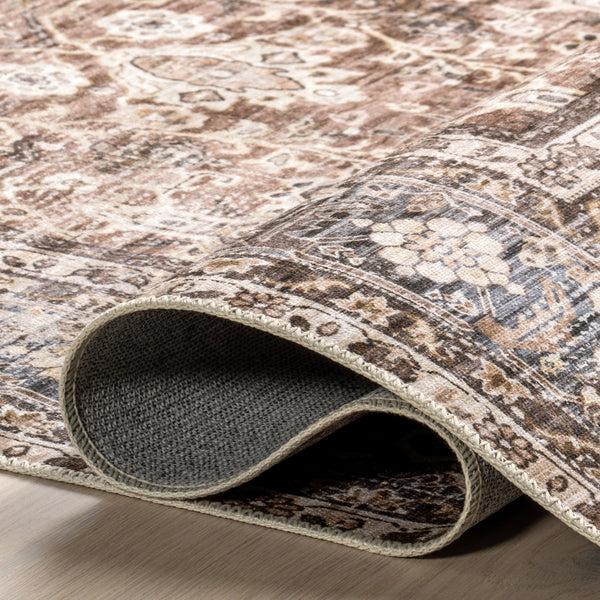 Nuloom Freesia Faded Floral Stain-Resistant Machine Washable Area Rug Brown