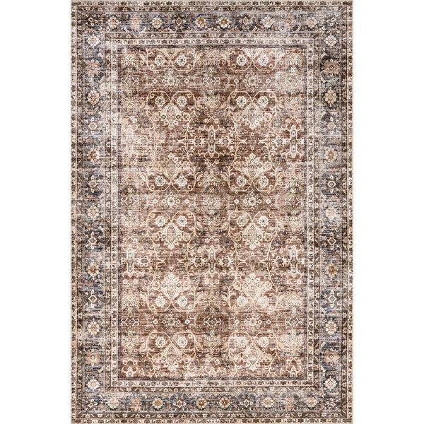 nuloom Freesia Faded Floral Stain-Resistant Machine Washable Area Rug Brown