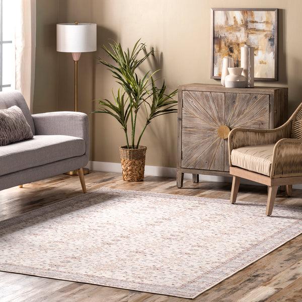 Nuloom Gemma Machine Washable Transitional Floral Area Rug Beige