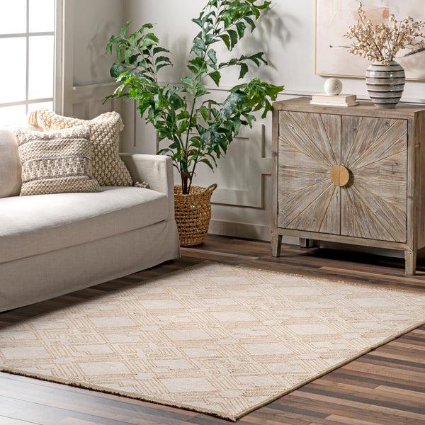 Nuloom Geometric Trellis Jute Fringe Area Rug Ivory