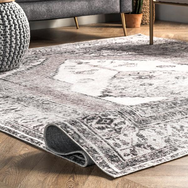 Nuloom Gladys Machine Washable Vintage Medallion Area Rug Light Gray