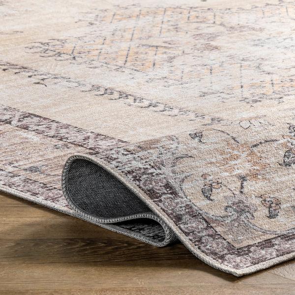 Nuloom Glenda Machine Washable Faded Medallion Area Rug Light Grey