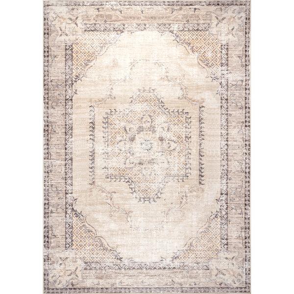 nuloom Glenda Machine Washable Faded Medallion Area Rug Light Grey