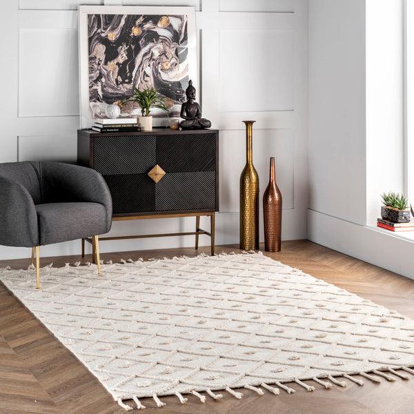 Nuloom Hand Loomed Trellis Tassel Jinny Area Rug Ivory