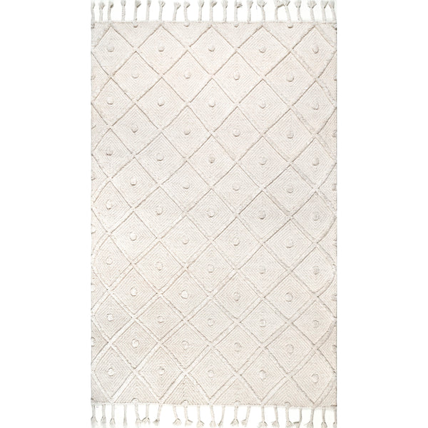 nuloom Hand Loomed Trellis Tassel Jinny Area Rug Ivory