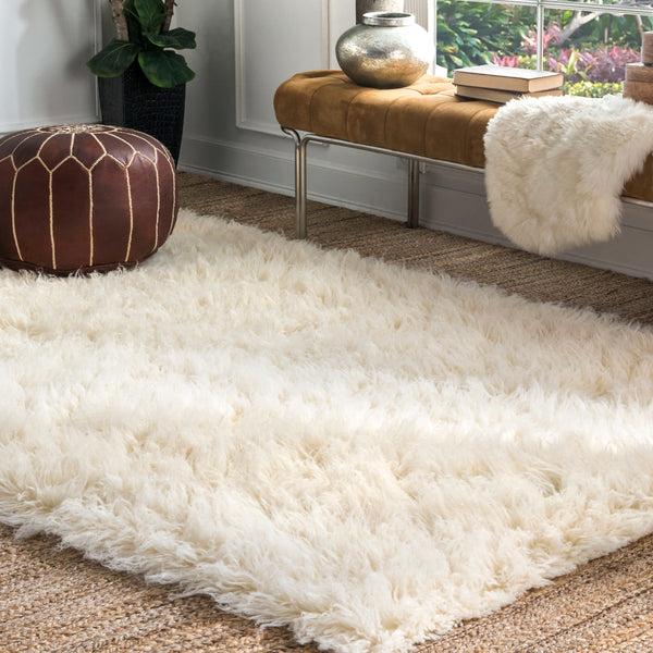 Nuloom Hand Woven Genuine Greek Flokati Shag Area Rug Natural