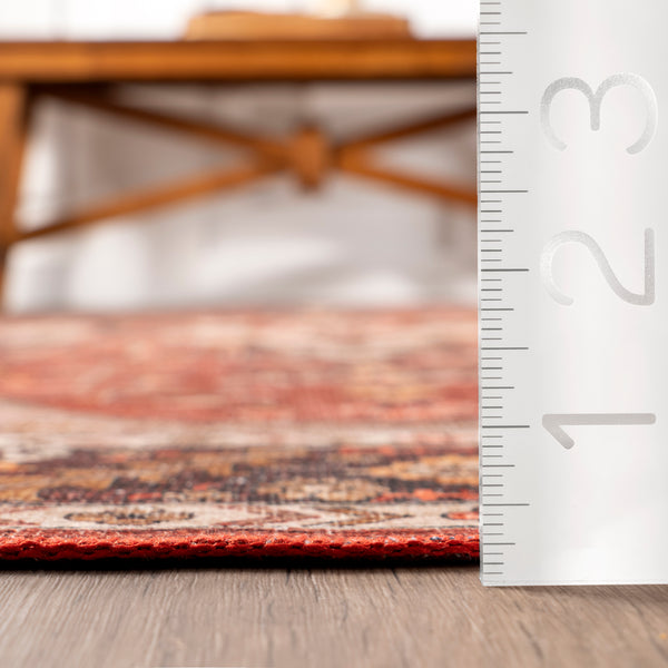 Nuloom Hera Medallion Stain-Resistant Machine Washable Area Rug Red