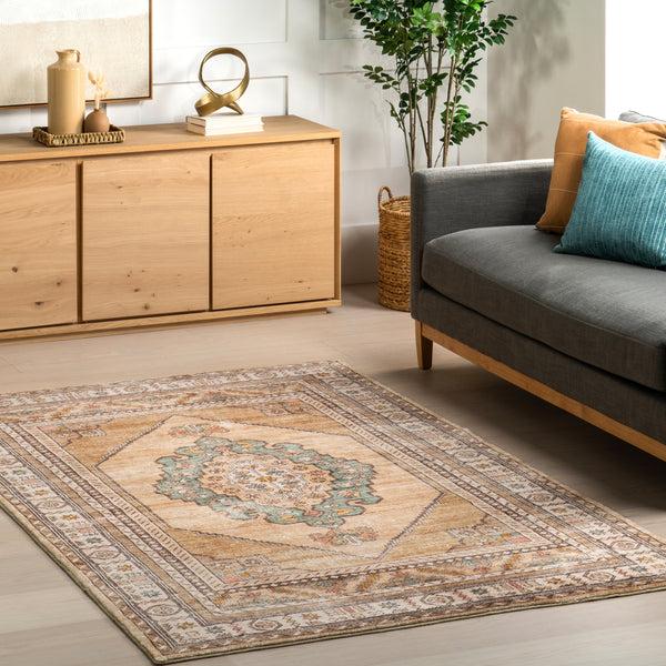 Nuloom Hollyn Vintage Medallion Machine Washable Area Rug Light Brown