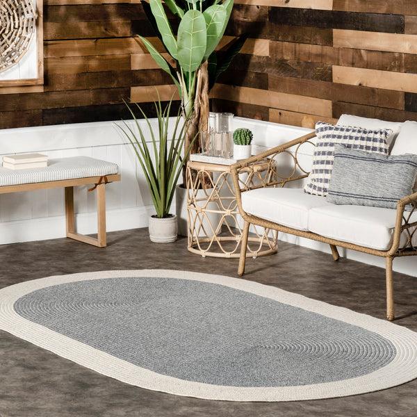 Nuloom Indoor/Outdoor Braided Solid Border Delaine Area Rug Grey